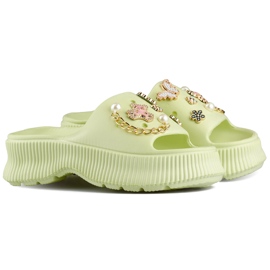Women's light green rubber flip-flops with decorations