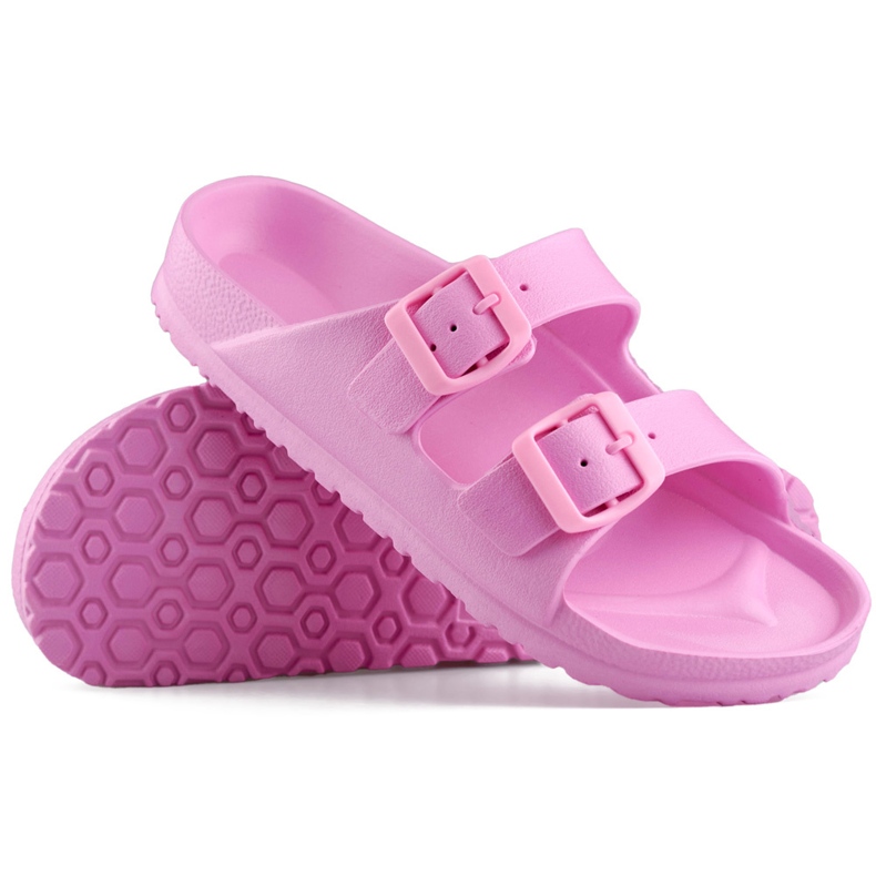 Pink flip-flops with two buckles