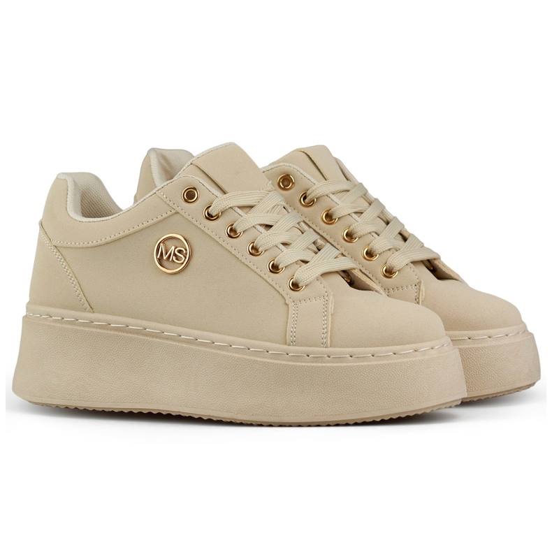 Women's beige sneakers with a thick sole