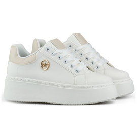 White sneakers with a thick sole, women's sports shoes