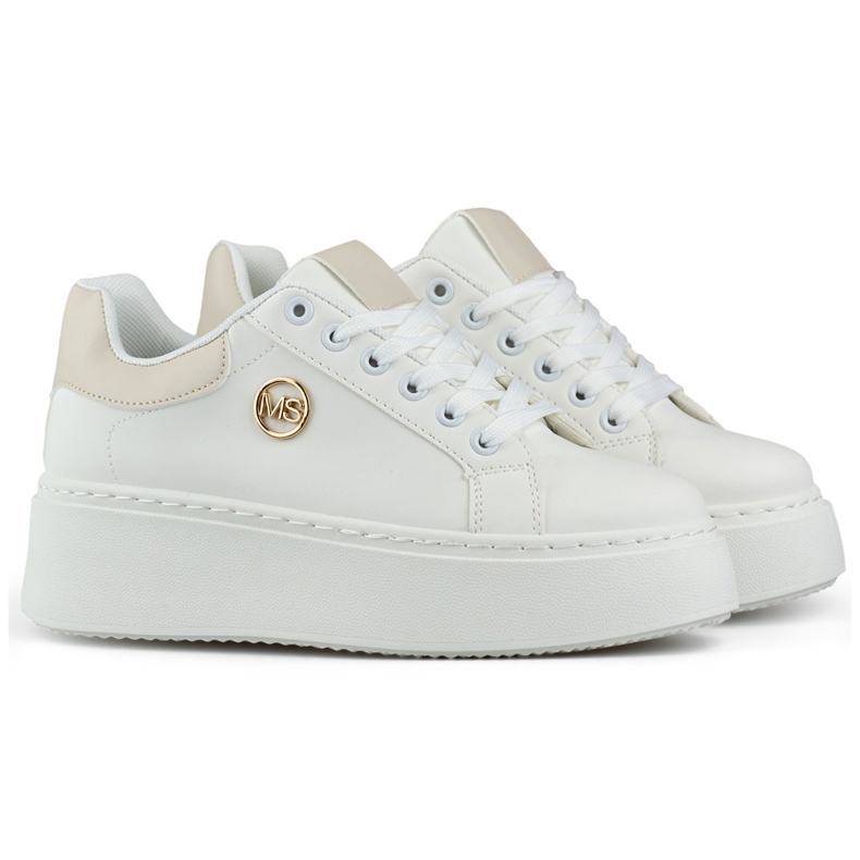 White sneakers with a thick sole, women's sports shoes