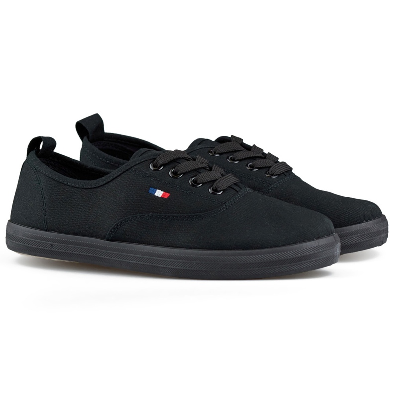 Black sneakers with a black sole, women's sneakers