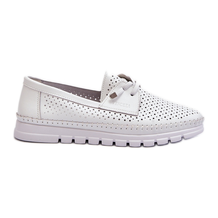 Vinceza Women's Openwork Leather Shoes, White Darnissa