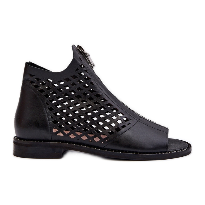 Zazoo 977/L Leather Openwork Sandals With Zipper black