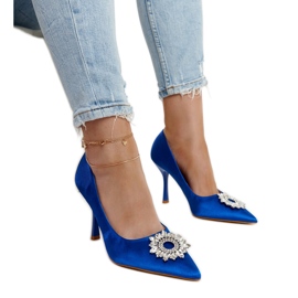 Blue high heels with a satin finish and rhinestones by Susegana