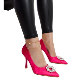 Pink high heels with a satin finish and rhinestones by Susegana