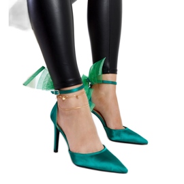 Green high heels with a bow by Ilaysa
