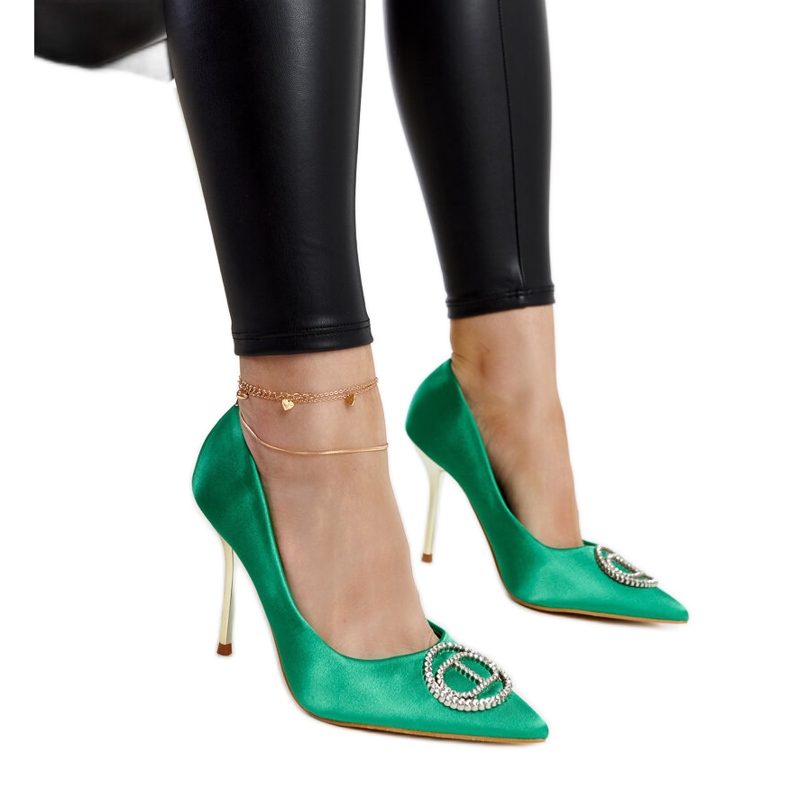 Green high heels with Elife cubic zirconias Green high heels with Elife cubic zirconias