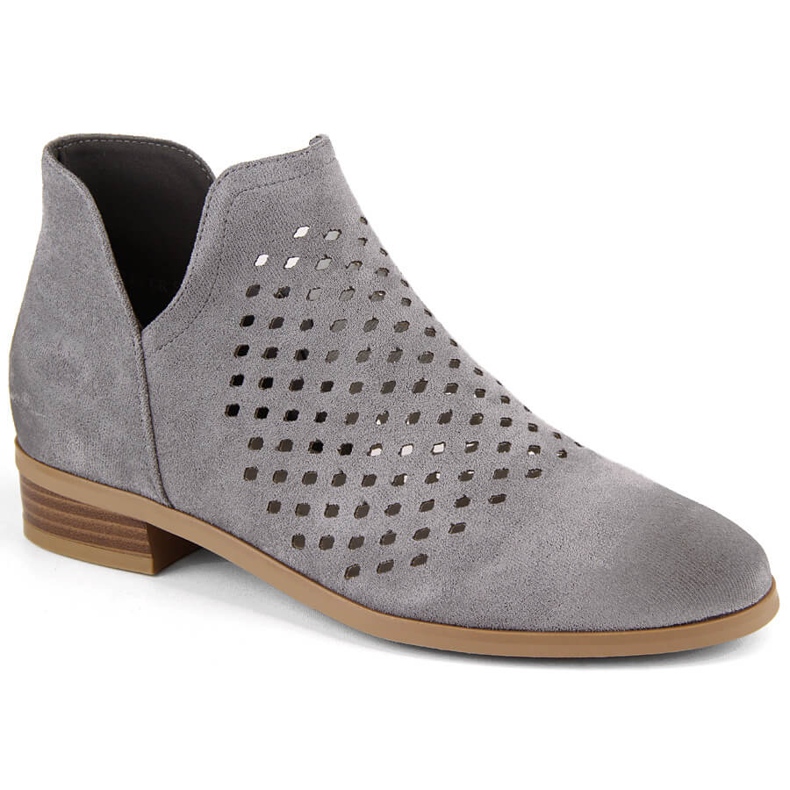 Women's suede ankle boots with a cutout, gray Vinceza 58240 grey