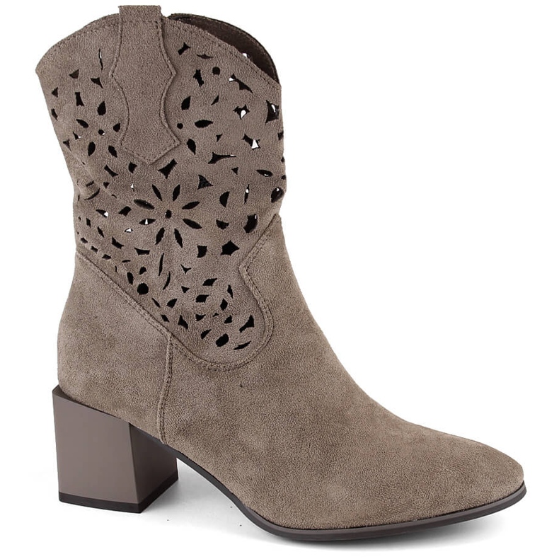 Suede women's openwork cowboy boots brown Jezzi ASA217-7 beige