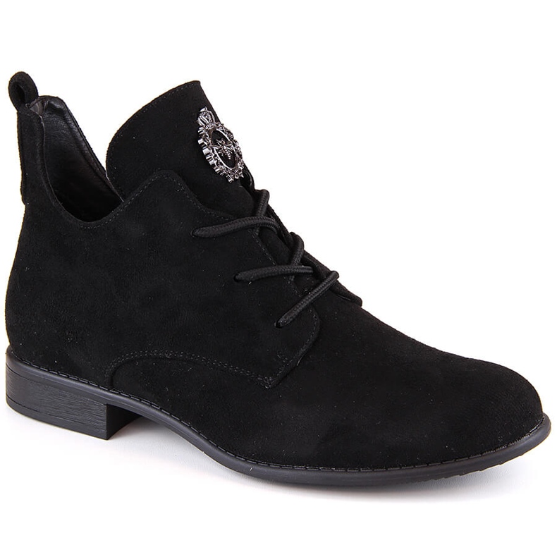 Black suede women's low-heeled ankle boots Jezzi ASA142-54