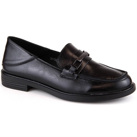 Women's leather low-heeled loafers, black Vinceza 58233