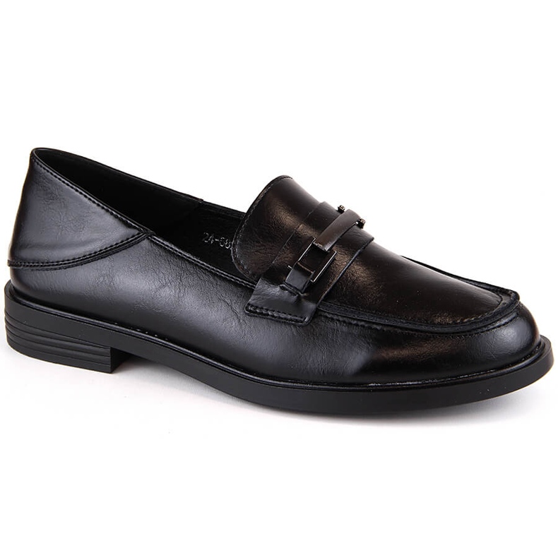 Women's leather low-heeled loafers, black Vinceza 58233
