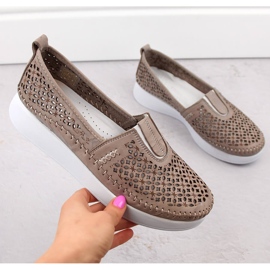 Women's leather openwork slip-on shoes, beige T.Sokolski 0712