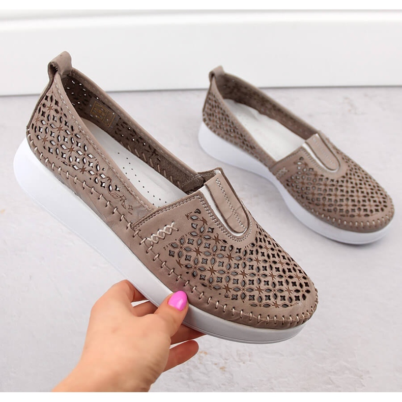 Women's leather openwork slip-on shoes, beige T.Sokolski 0712