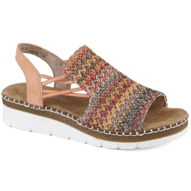 Comfortable women's multicolor slip-on sandals Rieker V1241-90 beige