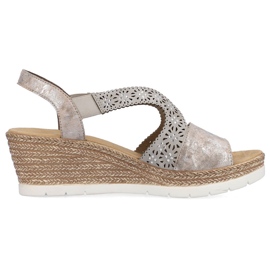 Comfortable women's slip-on wedge sandals multi Rieker 61916-91 beige