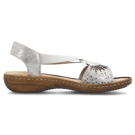 Comfortable women's slip-on sandals with metallic elastic Rieker 60880-90 silver