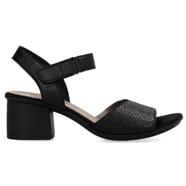 Leather comfortable women's high-heeled sandals with velcro, black Rieker 64693-00