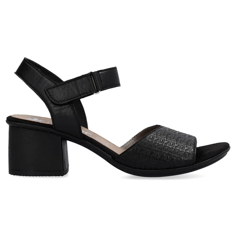 Leather comfortable women's high-heeled sandals with velcro, black Rieker 64693-00