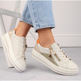 Leather comfortable women's sports shoes, beige Remonte D1C01-81