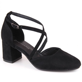 Elegant women's suede sandals on a high heel, black Potocki SZ12341