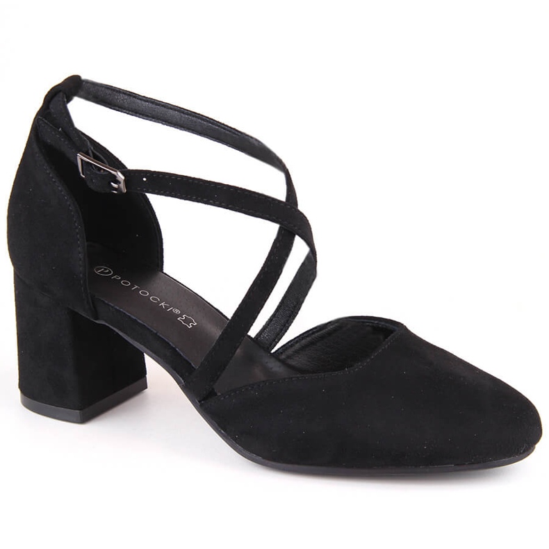 Elegant women's suede sandals on a high heel, black Potocki SZ12341