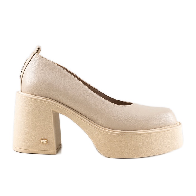Beige leather high-heeled pumps by Karino