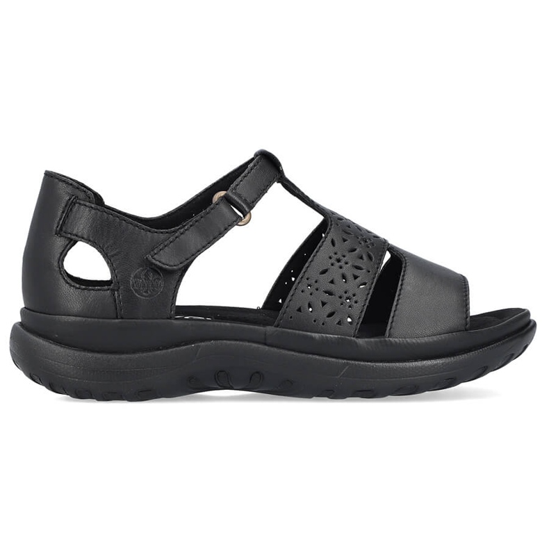 Comfortable women's leather sandals with velcro, black Rieker 64865-01 Comfortable women's leather sandals with velcro, black Rieker 64865-01