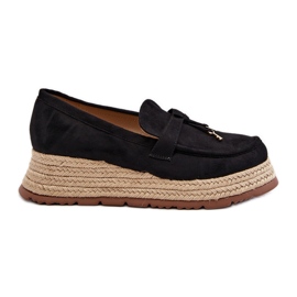 Women's Moccasins with a Braided Sole, Black Torresia