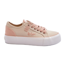 Lee Cooper LCW-24-31-2196 Women's Fabric Sneakers, Beige Lee Cooper LCW-24-31-2196 Women's Fabric Sneakers, Beige
