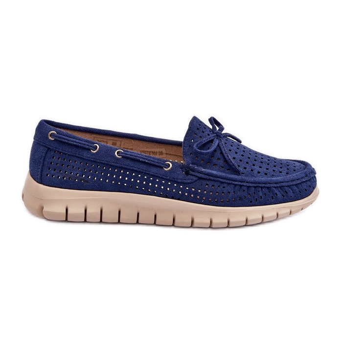 Vinceza Women's moccasins with a bow, navy blue Reece Vinceza Women's moccasins with a bow, navy blue Reece
