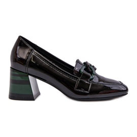 Vinceza Black Paliotte Patent Pumps With Chain