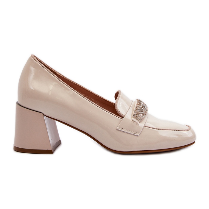 Vinceza Beige Patent Pumps With Decoration Samassa