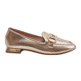 Women's Flat Heel Moccasins With Gold Decoration Iluvana golden