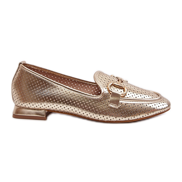 Women's Flat Heel Moccasins With Gold Decoration Iluvana golden