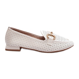 Women's Flat Heel Moccasins With Decoration, White Iluvana Women's Flat Heel Moccasins With Decoration, White Iluvana