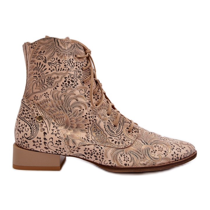 Leather Patterned Flat Boots Maciejka 06391-04 Beige