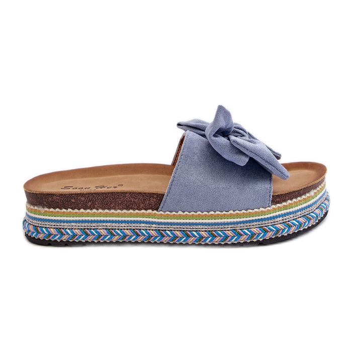 Women's Platform Flip-Flops With a Bow, Blue Evatria