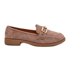 Women's Suede Moccasins with a Flat Heel, Dark Beige Misal