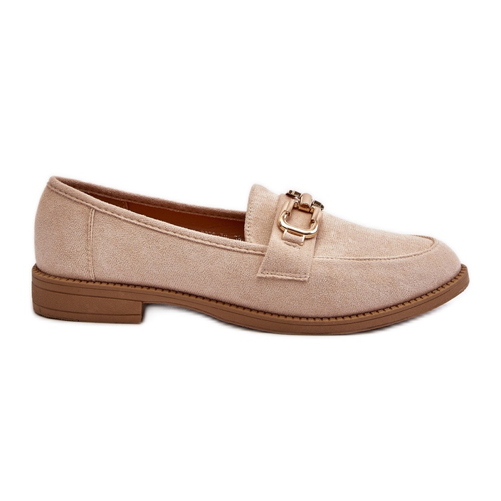 Women's Suede Loafers with a Flat Heel, Beige Misal