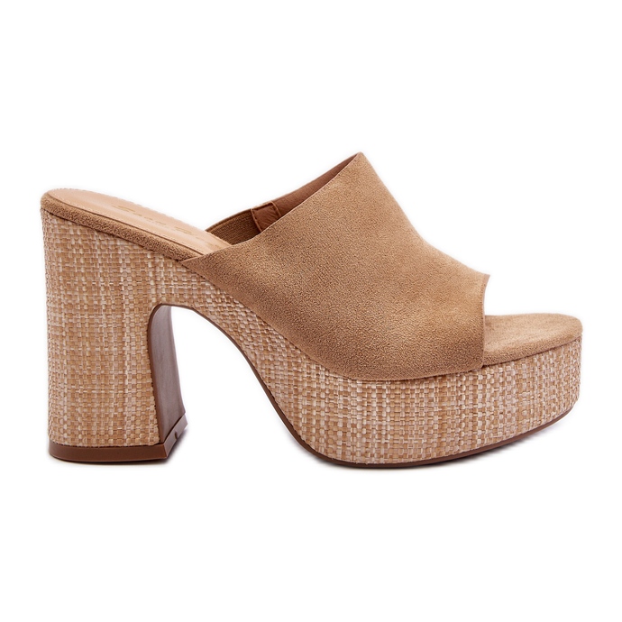 Women's Slippers with High Heels, Brown, Siobhan beige