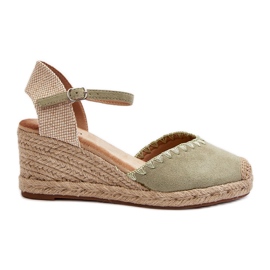 Suede Espadrille Wedge Sandals With Braiding, Green Raylin