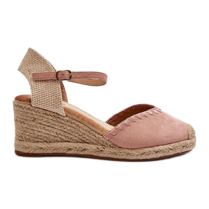 Suede Espadrille Wedge Sandals With Braid Pink Raylin