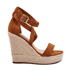 Camel Salthe braided wedge sandals brown