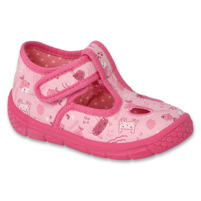 Befado children's slippers with velcro 630P014, pink with patterns