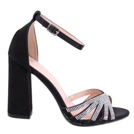 Nikitai Black high-heeled sandals with rhinestones