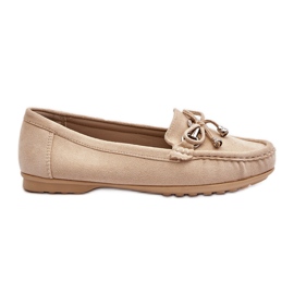 Women's suede moccasins with decoration, Beige Daphikaia