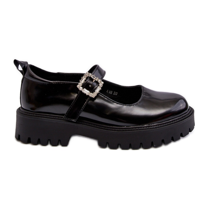Women's Patent Leather Shoes with a Decorative Buckle, Black Lindnessa
