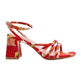 Patterned High Heel Sandals Orange Jenglla Patterned High Heel Sandals Orange Jenglla